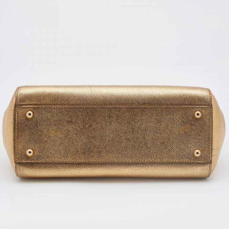 Pre Owned Dolce & Gabbana Gold Leather Medium Miss Sicily Top Handle Bag