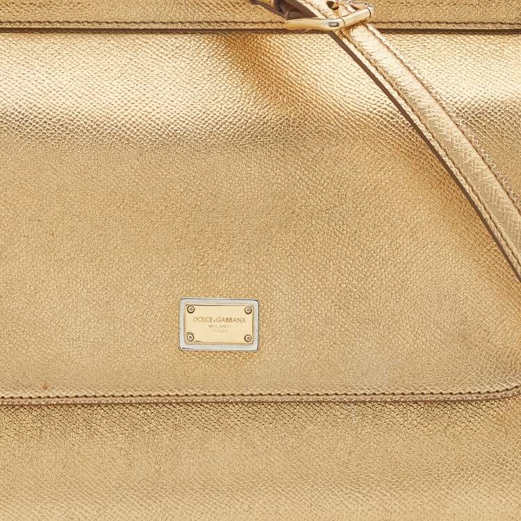 Pre Owned Dolce & Gabbana Gold Leather Medium Miss Sicily Top Handle Bag