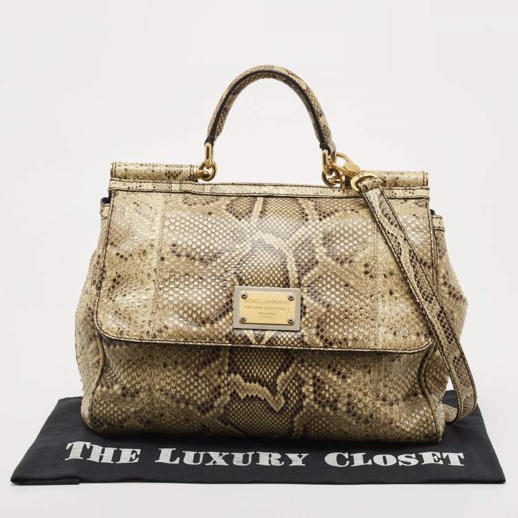 Pre Owned Dolce & Gabbana Cream Python Large Miss Sicily Top Handle Bag