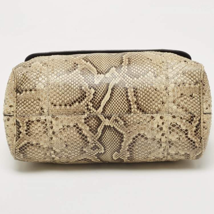 Pre Owned Dolce & Gabbana Cream Python Large Miss Sicily Top Handle Bag