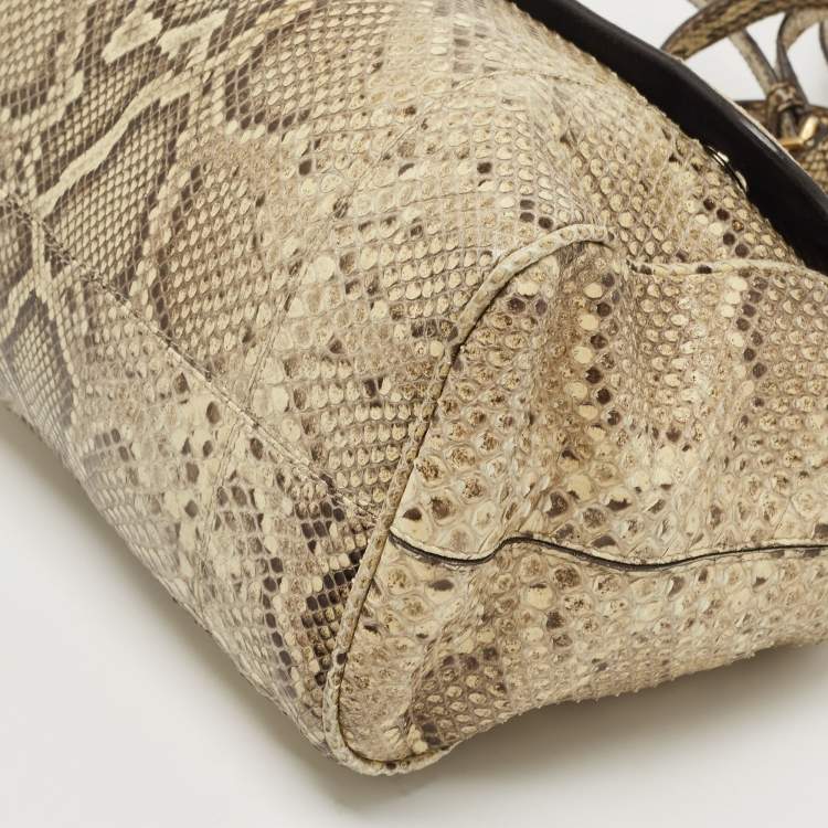 Pre Owned Dolce & Gabbana Cream Python Large Miss Sicily Top Handle Bag
