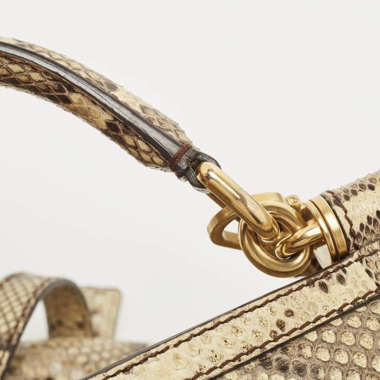 Pre Owned Dolce & Gabbana Cream Python Large Miss Sicily Top Handle Bag
