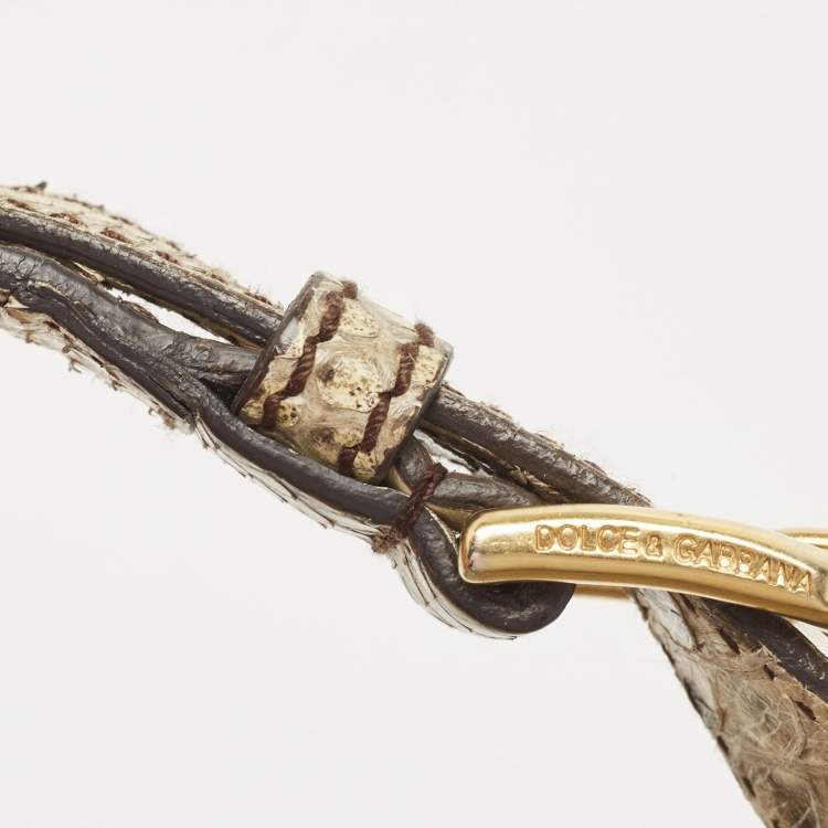 Pre Owned Dolce & Gabbana Cream Python Large Miss Sicily Top Handle Bag