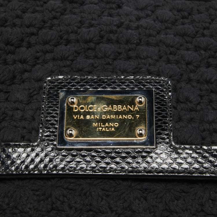 Pre Owned Dolce & Gabbana Black Crochet and Watersnake Large Miss Sicily Top Handle Bag