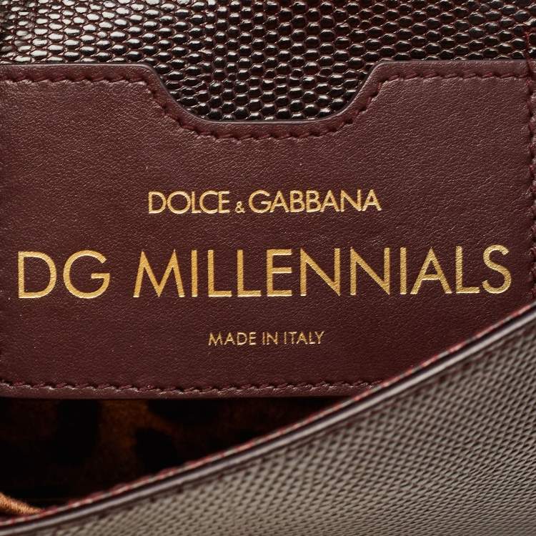 Pre Owned Dolce & Gabbana Dark Burgundy Lizard Embossed Leather DG Millennials Shoulder Bag