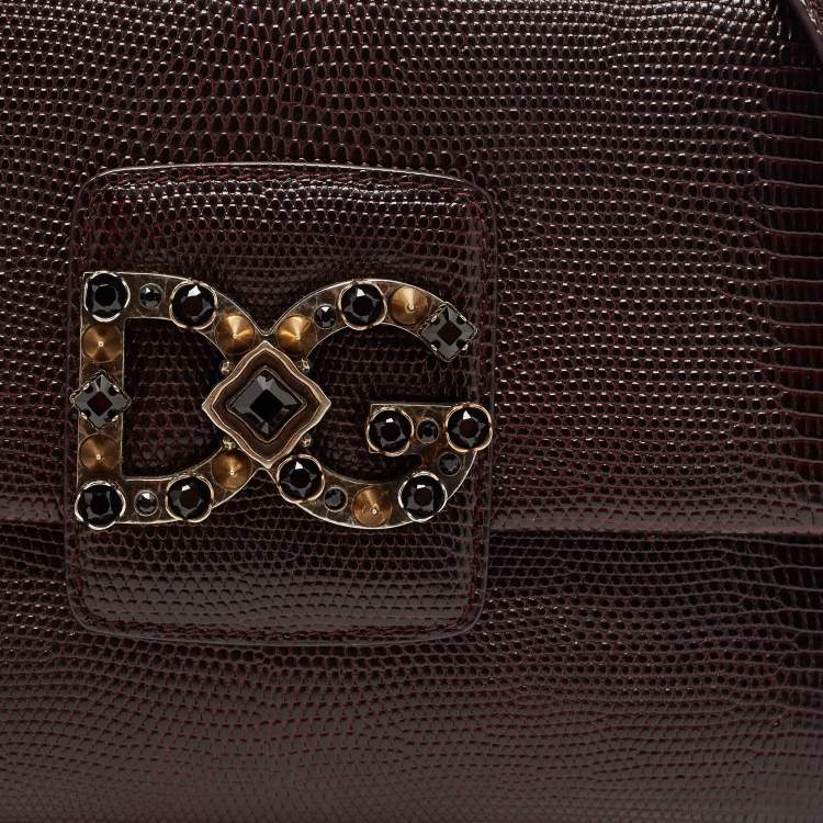 Pre Owned Dolce & Gabbana Dark Burgundy Lizard Embossed Leather DG Millennials Shoulder Bag
