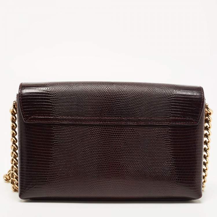 Pre Owned Dolce & Gabbana Dark Burgundy Lizard Embossed Leather DG Millennials Shoulder Bag