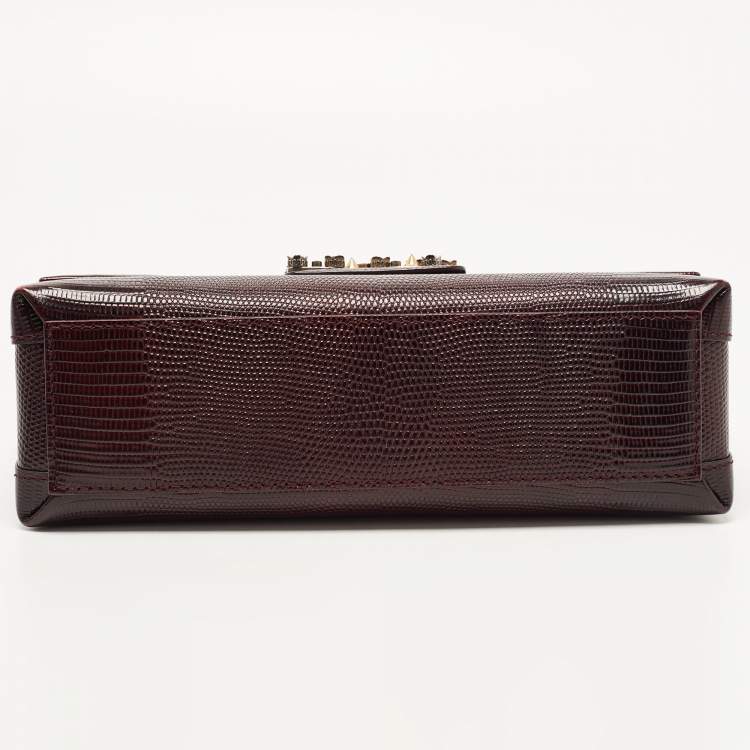Pre Owned Dolce & Gabbana Dark Burgundy Lizard Embossed Leather DG Millennials Shoulder Bag