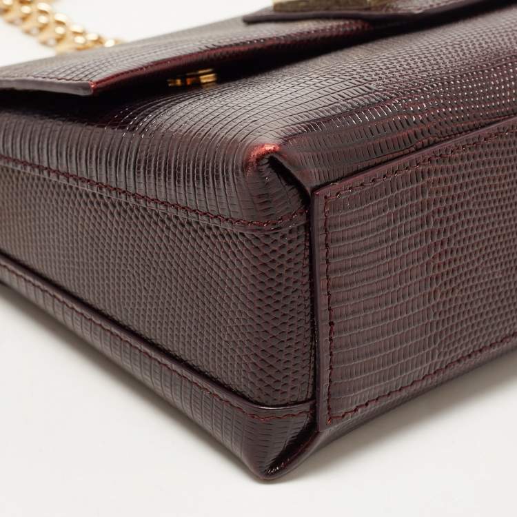 Pre Owned Dolce & Gabbana Dark Burgundy Lizard Embossed Leather DG Millennials Shoulder Bag