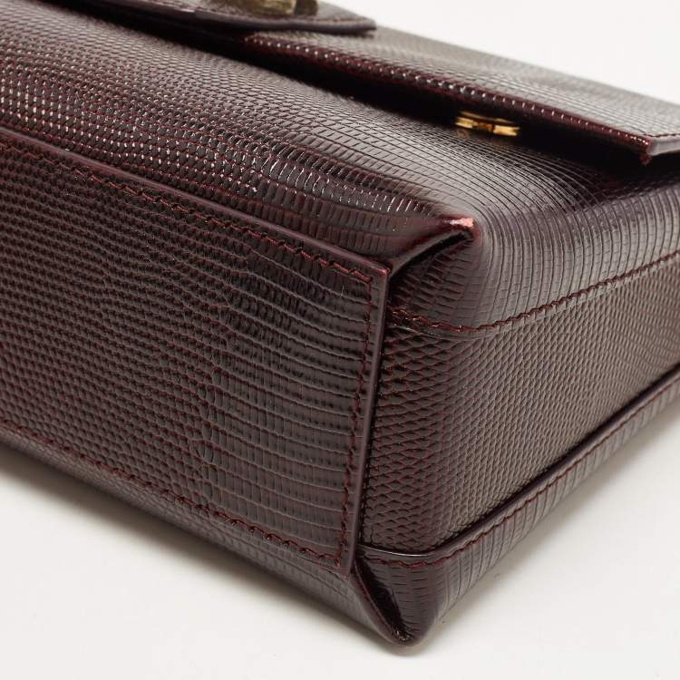 Pre Owned Dolce & Gabbana Dark Burgundy Lizard Embossed Leather DG Millennials Shoulder Bag