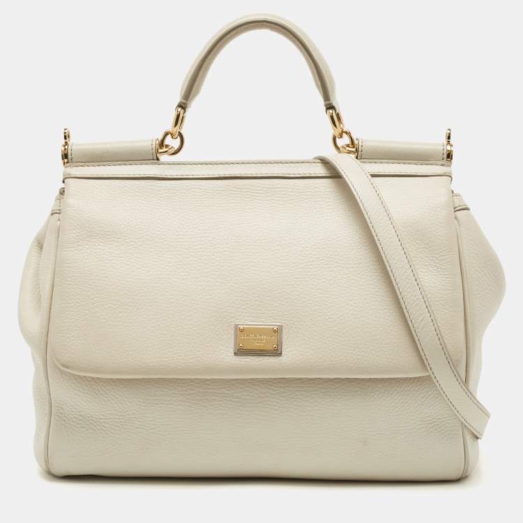 Dolce & Gabbana White Leather Large Miss Sicily Top Handle Bag