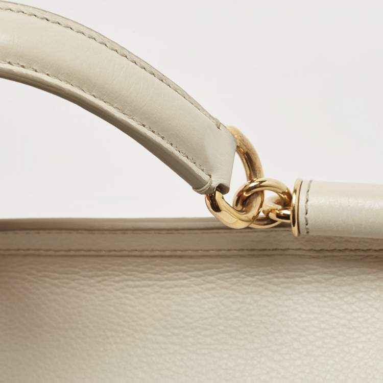 Pre Owned Dolce & Gabbana Off White Leather Large Miss Sicily Top Handle Bag
