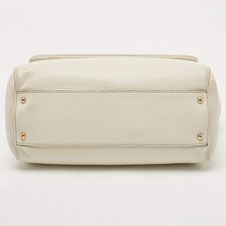 Pre Owned Dolce & Gabbana Off White Leather Large Miss Sicily Top Handle Bag