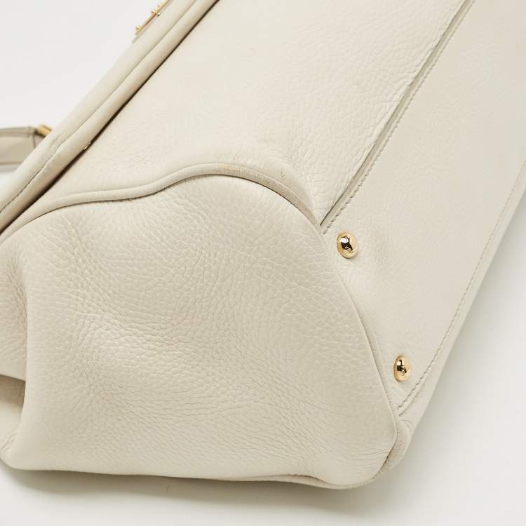 Pre Owned Dolce & Gabbana Off White Leather Large Miss Sicily Top Handle Bag