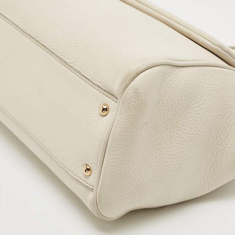 Pre Owned Dolce & Gabbana Off White Leather Large Miss Sicily Top Handle Bag