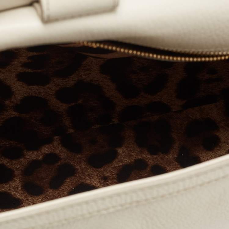 Pre Owned Dolce & Gabbana Off White Leather Large Miss Sicily Top Handle Bag