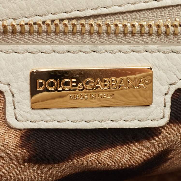 Pre Owned Dolce & Gabbana Off White Leather Large Miss Sicily Top Handle Bag