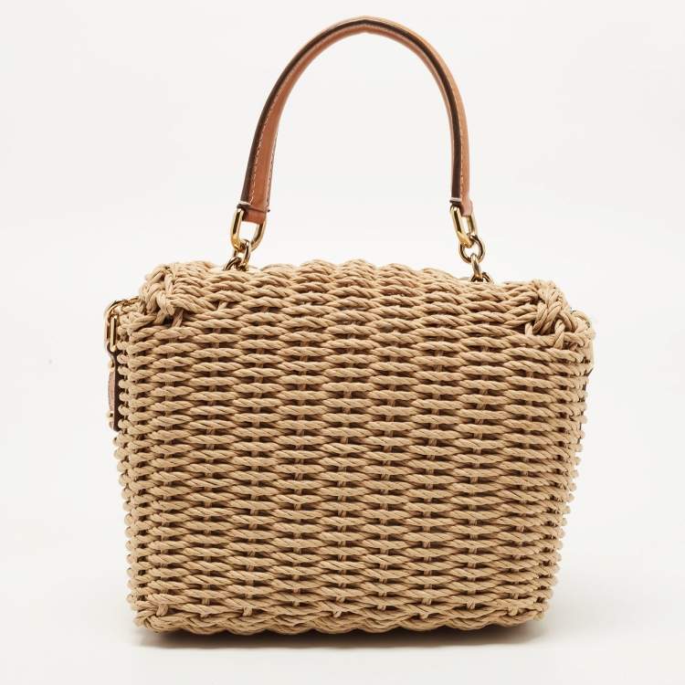 مملوكة مسبقًا Dolce & Gabbana Tan/Natural Straw and Leather Miss Dolce Top Handle Bag