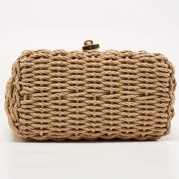 مملوكة مسبقًا Dolce & Gabbana Tan/Natural Straw and Leather Miss Dolce Top Handle Bag