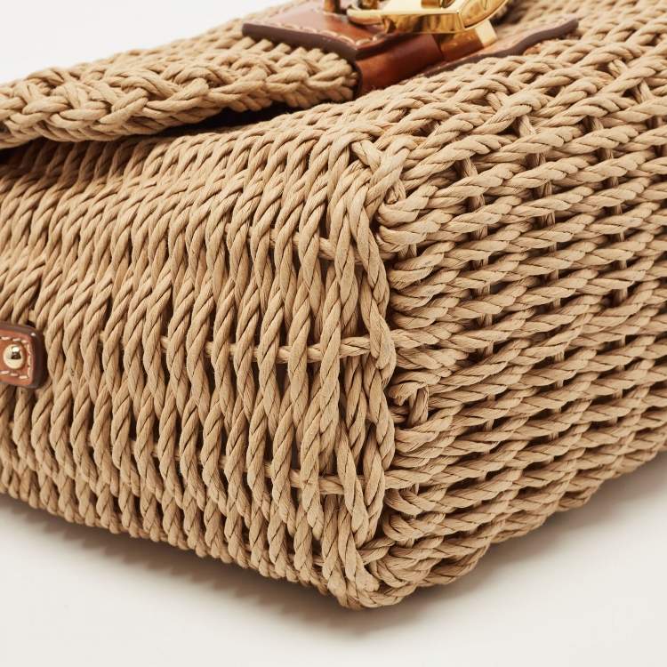 مملوكة مسبقًا Dolce & Gabbana Tan/Natural Straw and Leather Miss Dolce Top Handle Bag