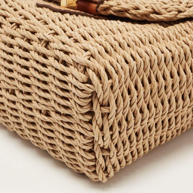 مملوكة مسبقًا Dolce & Gabbana Tan/Natural Straw and Leather Miss Dolce Top Handle Bag