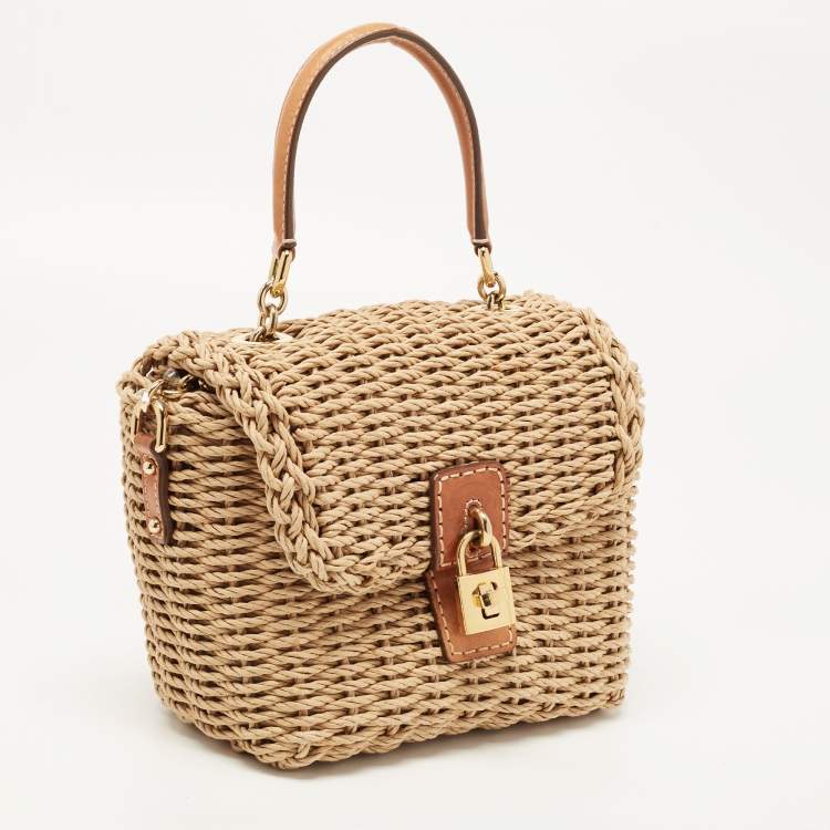 مملوكة مسبقًا Dolce & Gabbana Tan/Natural Straw and Leather Miss Dolce Top Handle Bag
