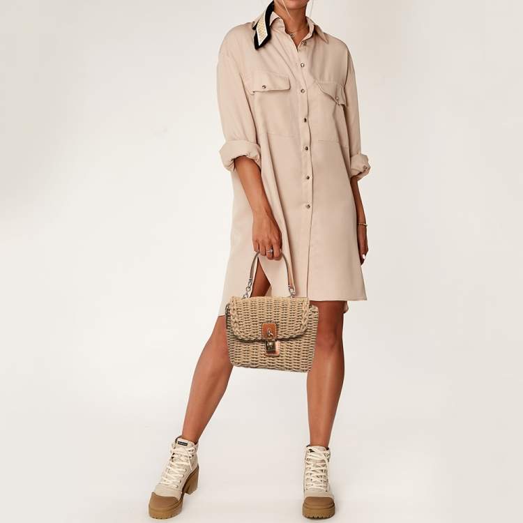 مملوكة مسبقًا Dolce & Gabbana Tan/Natural Straw and Leather Miss Dolce Top Handle Bag
