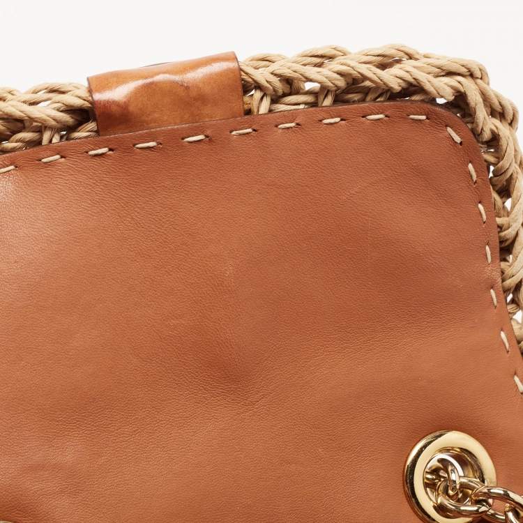 مملوكة مسبقًا Dolce & Gabbana Tan/Natural Straw and Leather Miss Dolce Top Handle Bag