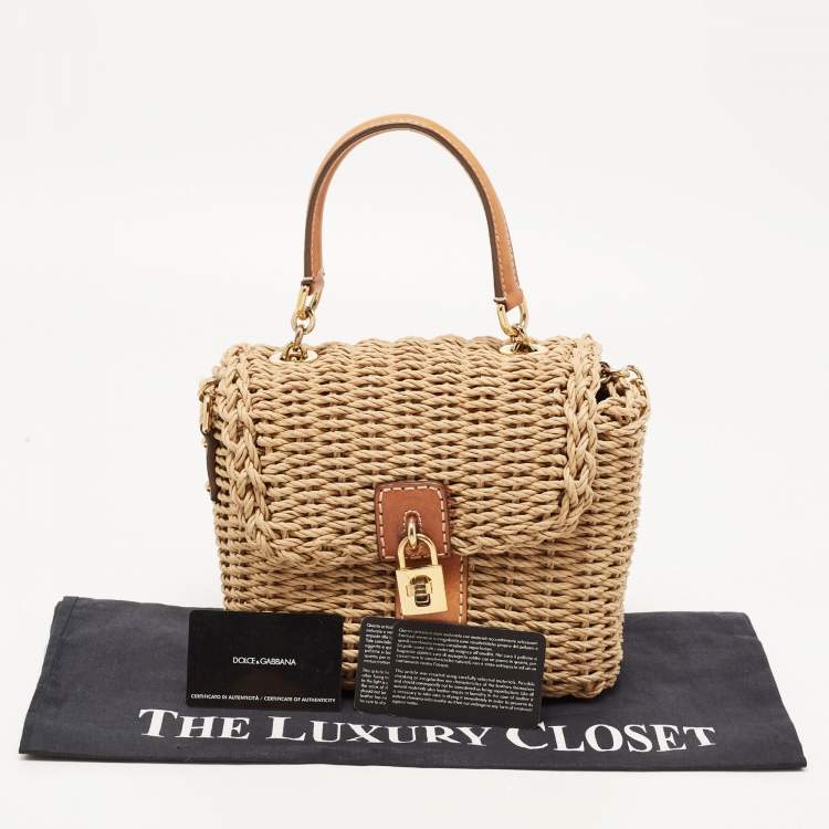 مملوكة مسبقًا Dolce & Gabbana Tan/Natural Straw and Leather Miss Dolce Top Handle Bag