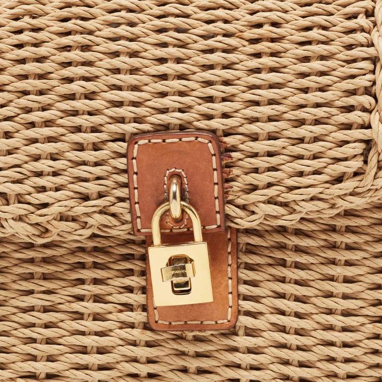 مملوكة مسبقًا Dolce & Gabbana Tan/Natural Straw and Leather Miss Dolce Top Handle Bag