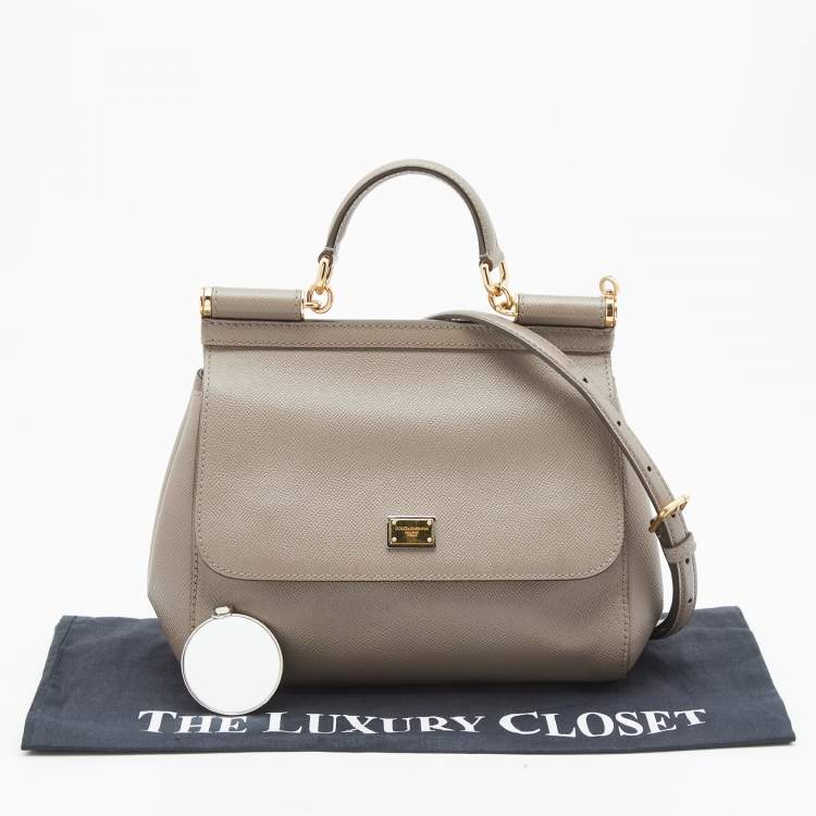 Pre Owned Dolce & Gabbana Grey Leather Medium Miss Sicily Top Handle Bag