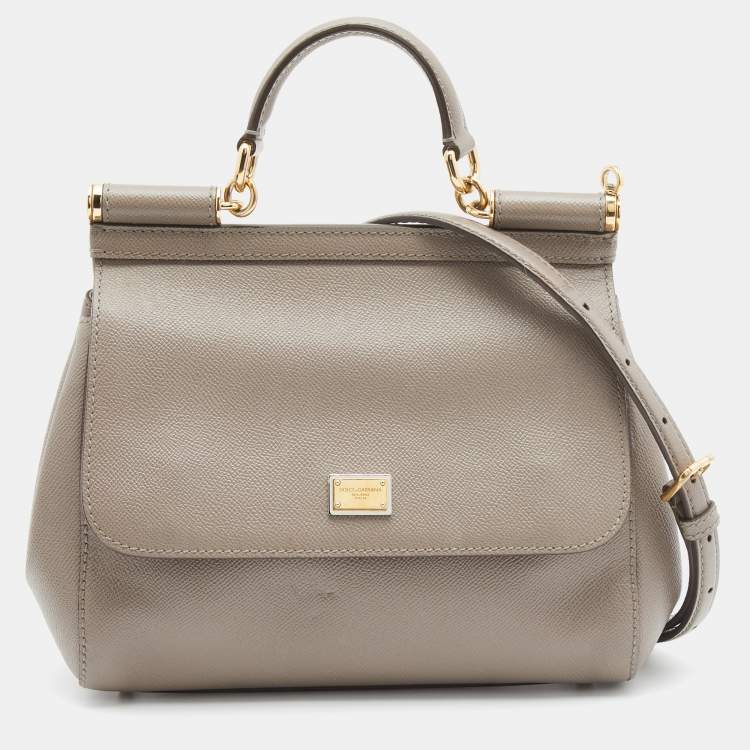 Pre Owned Dolce & Gabbana Grey Leather Medium Miss Sicily Top Handle Bag