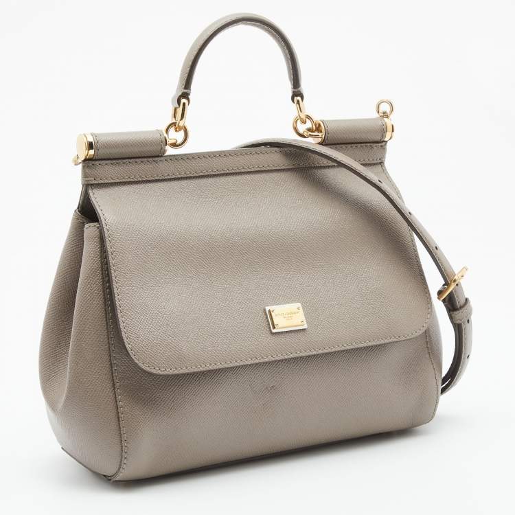 Pre Owned Dolce & Gabbana Grey Leather Medium Miss Sicily Top Handle Bag