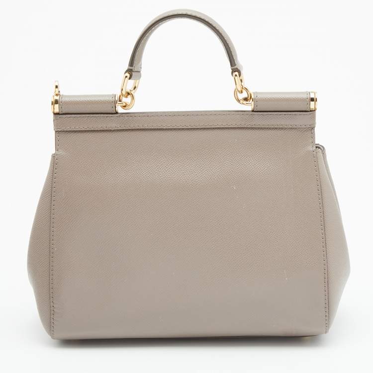 Pre Owned Dolce & Gabbana Grey Leather Medium Miss Sicily Top Handle Bag