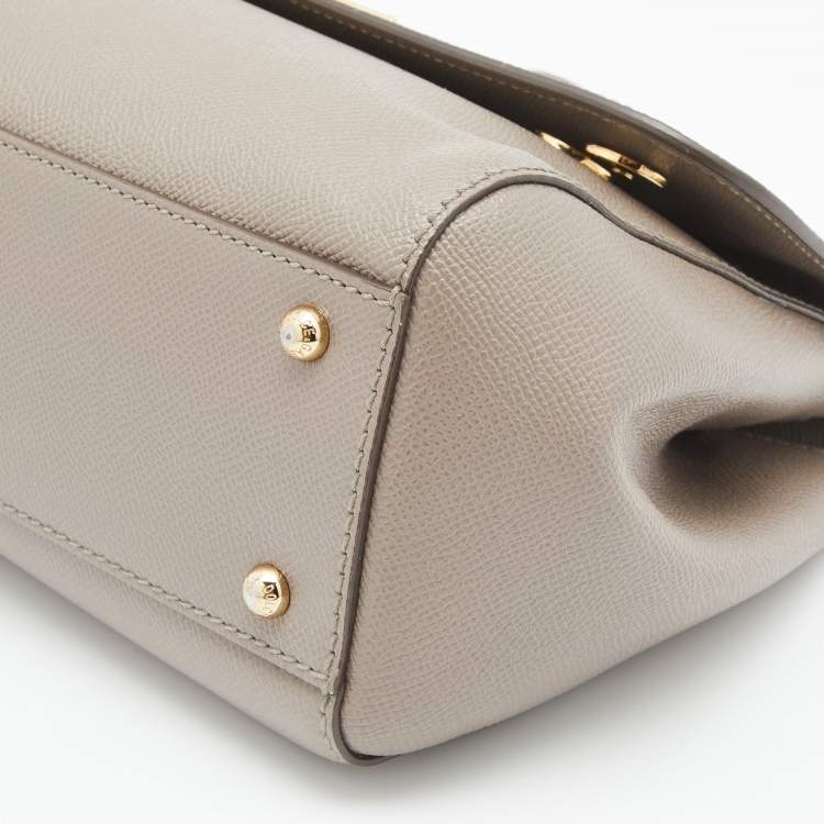 Pre Owned Dolce & Gabbana Grey Leather Medium Miss Sicily Top Handle Bag