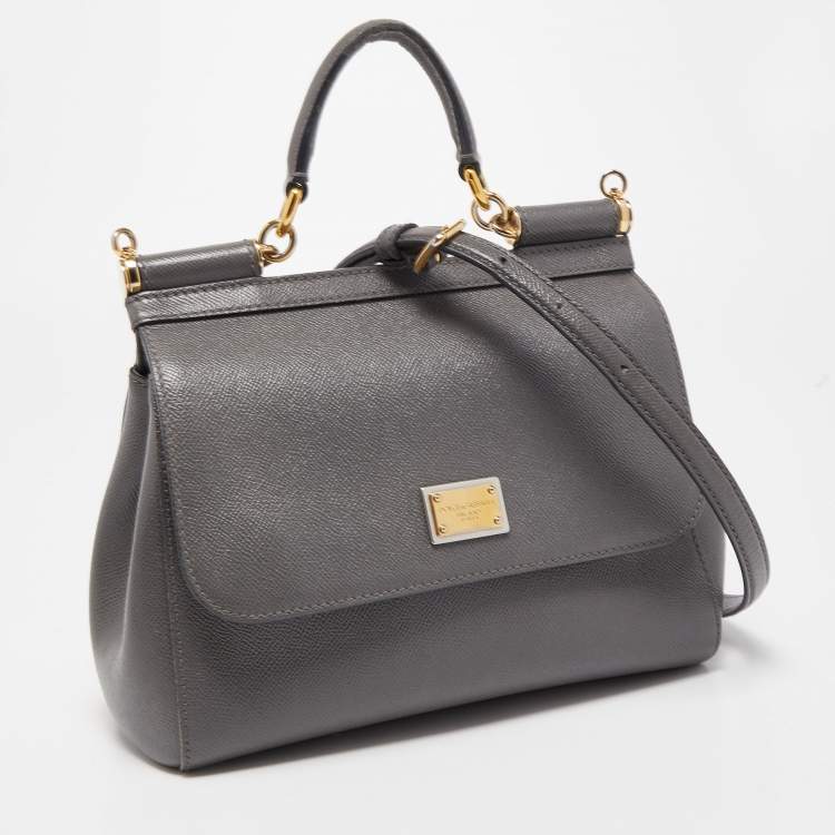 Pre Owned Dolce & Gabbana Grey Leather Medium Miss Sicily Top Handle Bag