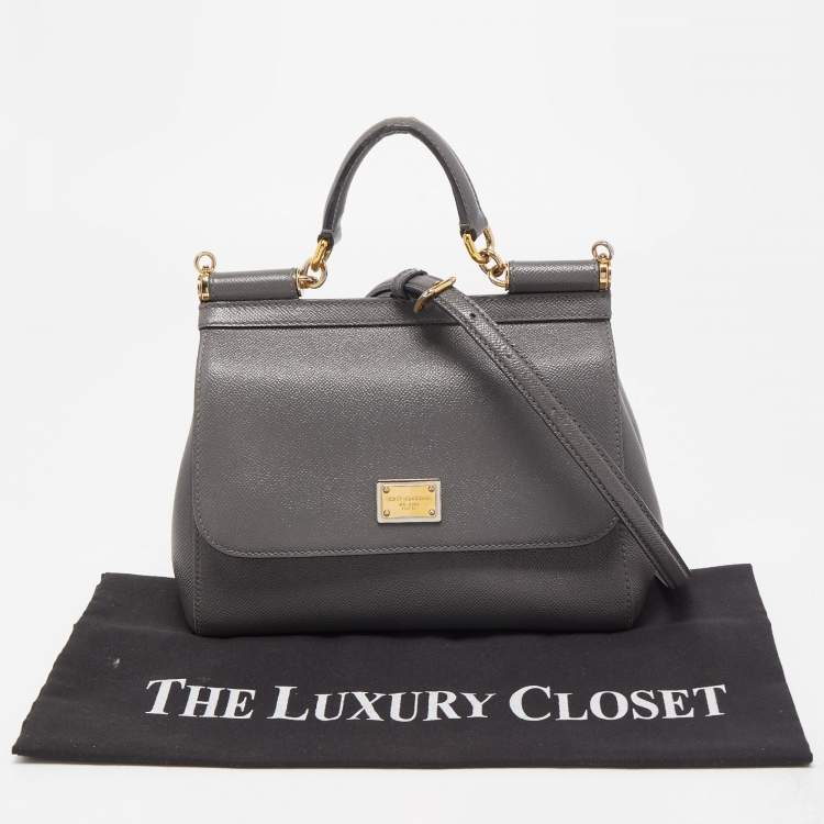 Pre Owned Dolce & Gabbana Grey Leather Medium Miss Sicily Top Handle Bag