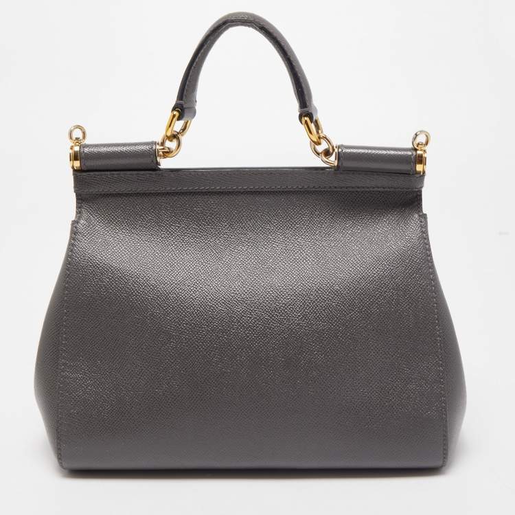 Pre Owned Dolce & Gabbana Grey Leather Medium Miss Sicily Top Handle Bag