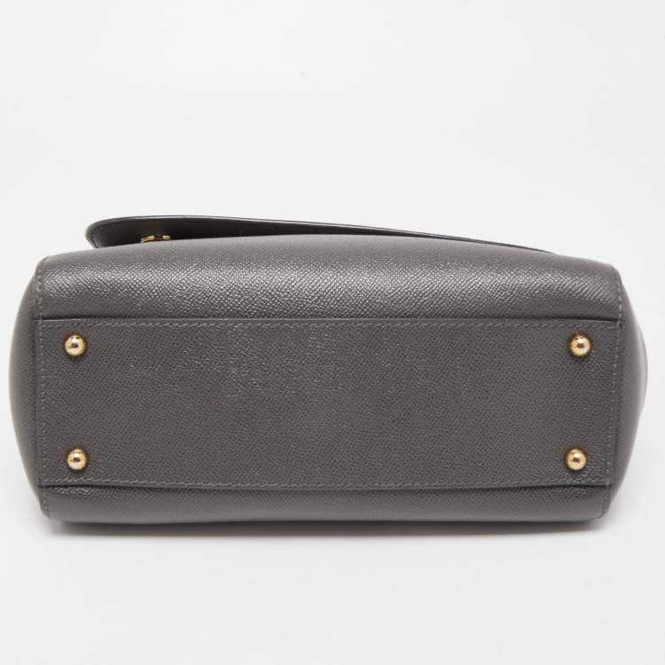 Pre Owned Dolce & Gabbana Grey Leather Medium Miss Sicily Top Handle Bag