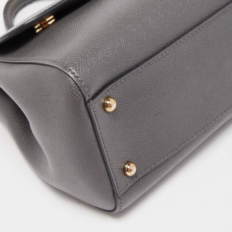 Pre Owned Dolce & Gabbana Grey Leather Medium Miss Sicily Top Handle Bag