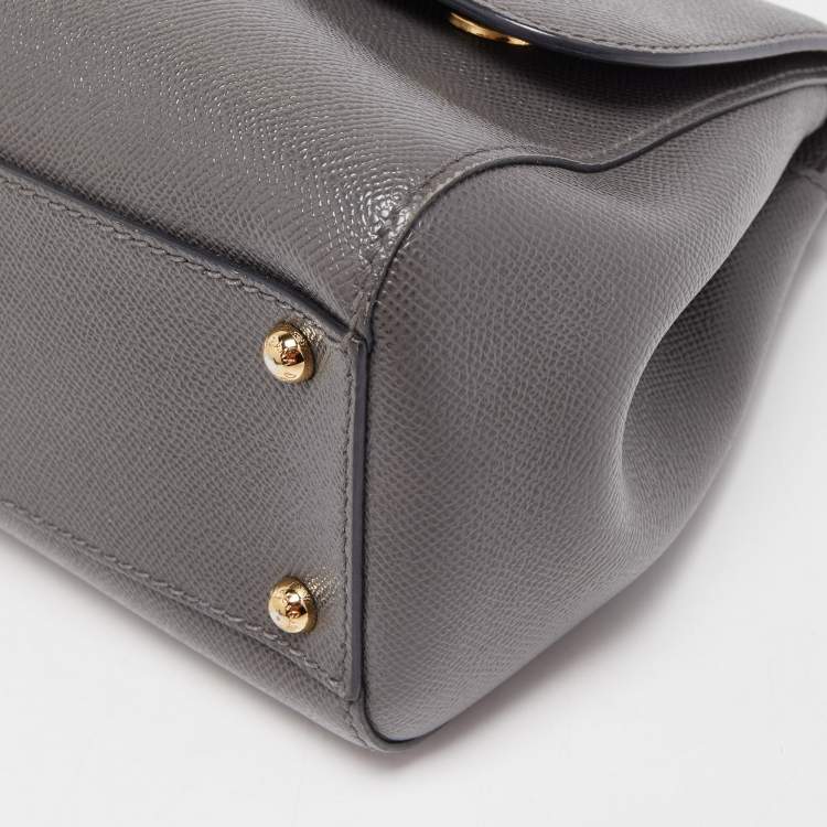 Pre Owned Dolce & Gabbana Grey Leather Medium Miss Sicily Top Handle Bag