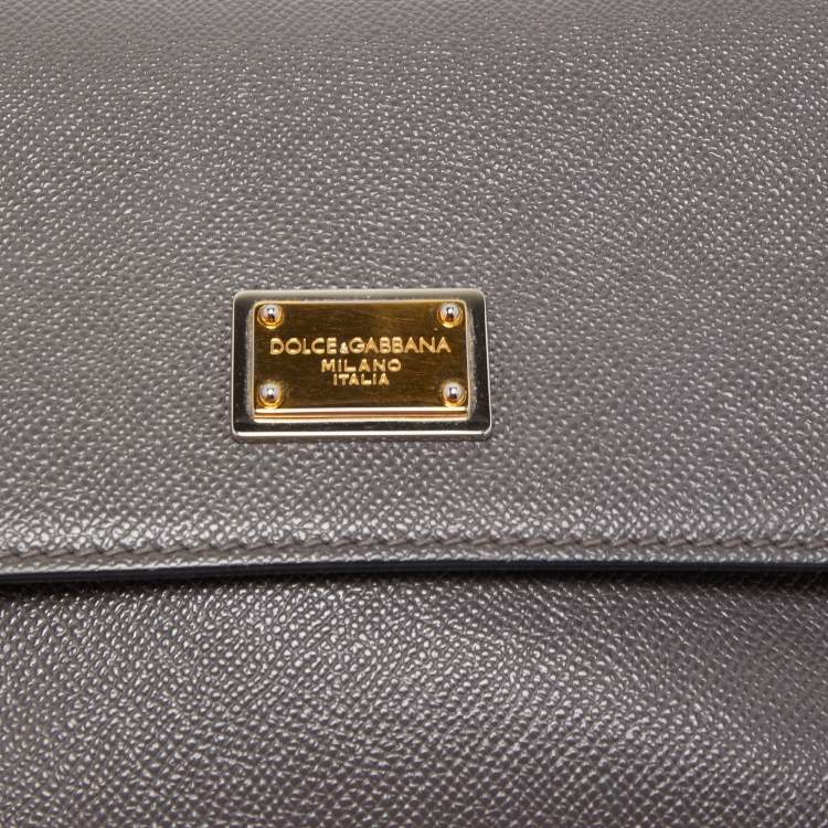 Pre Owned Dolce & Gabbana Grey Leather Medium Miss Sicily Top Handle Bag
