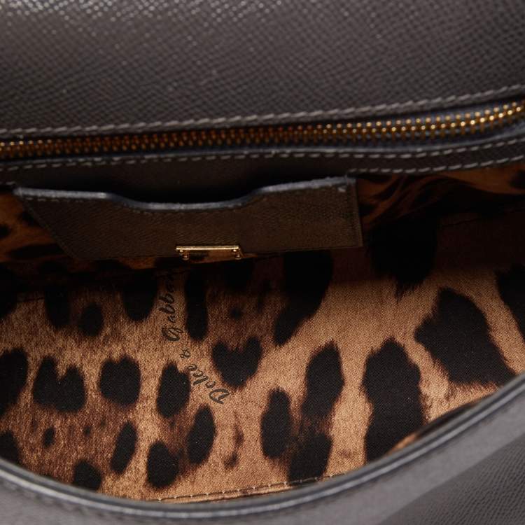 Pre Owned Dolce & Gabbana Grey Leather Medium Miss Sicily Top Handle Bag