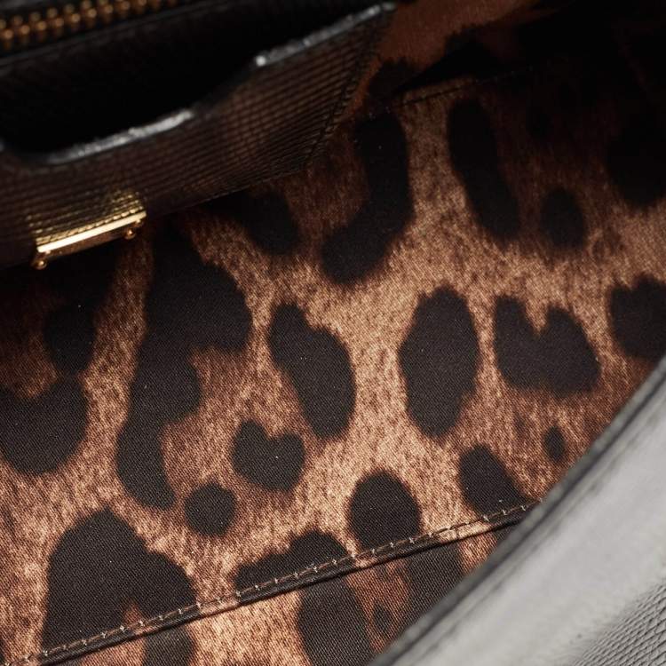 Pre Owned Dolce & Gabbana Black Lizard Embossed Leather Medium Miss Sicily Top Handle Bag
