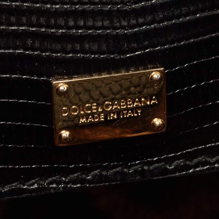 Pre Owned Dolce & Gabbana Black Lizard Embossed Leather Medium Miss Sicily Top Handle Bag