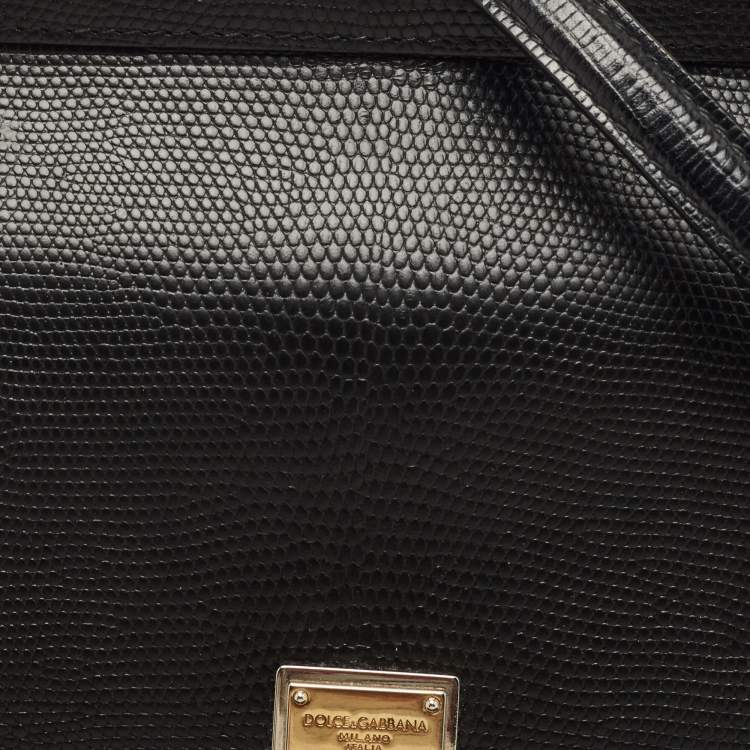 Pre Owned Dolce & Gabbana Black Lizard Embossed Leather Medium Miss Sicily Top Handle Bag