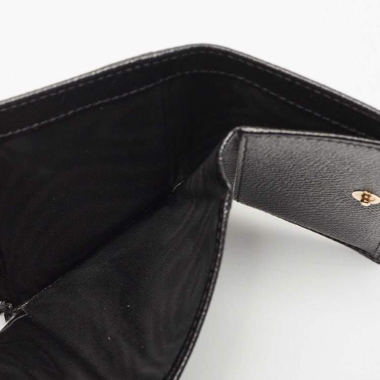 Pre Owned Dolce & Gabbana Black Leather DG Crystals Trifold Wallet