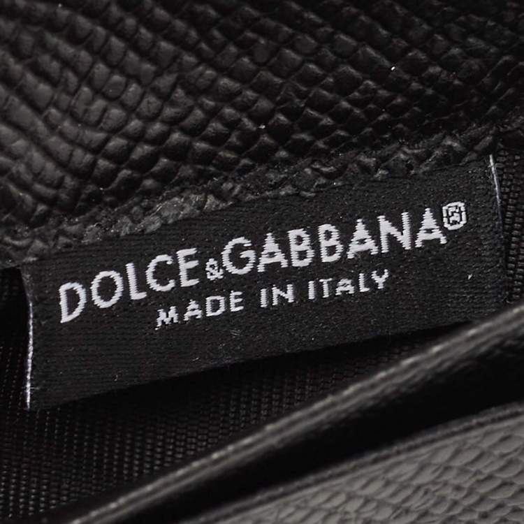 Pre Owned Dolce & Gabbana Black Leather DG Crystals Trifold Wallet