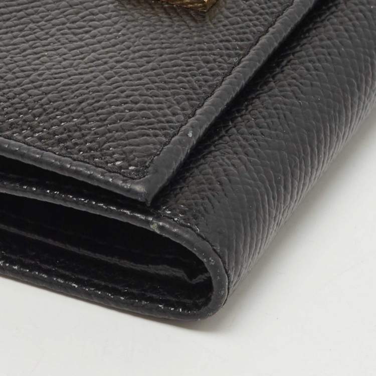 Pre Owned Dolce & Gabbana Black Leather DG Crystals Trifold Wallet