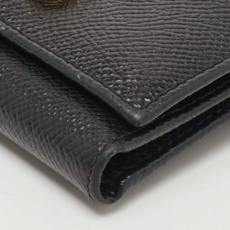 Pre Owned Dolce & Gabbana Black Leather DG Crystals Trifold Wallet